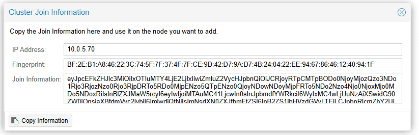 proxmox ve cluster join information
