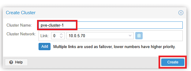 proxmox ve create cluster options
