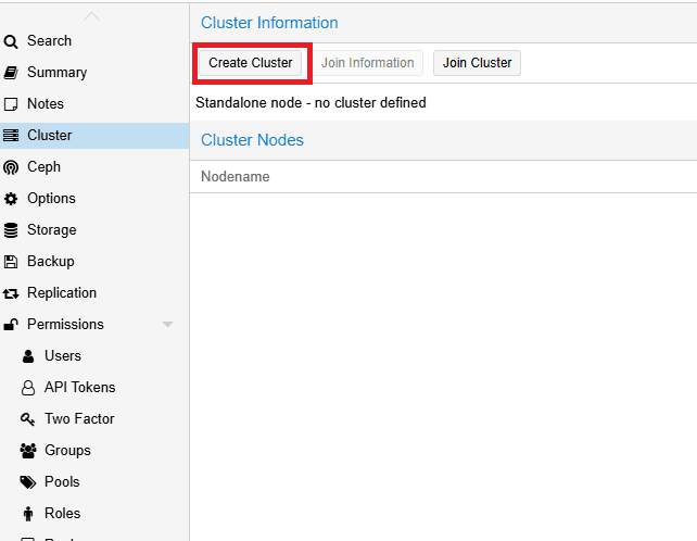 proxmox ve create cluster